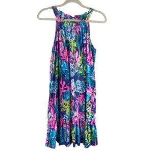 Lilly Pulitzer Saira Supima Cotton Jersey Halter Tie Neckline Ruffle Hem Dress S